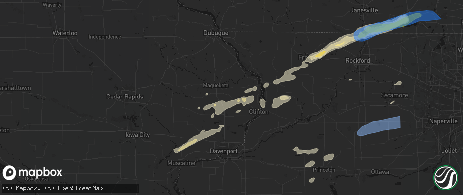 Hail map in Charlotte, IA on July 3, 2026