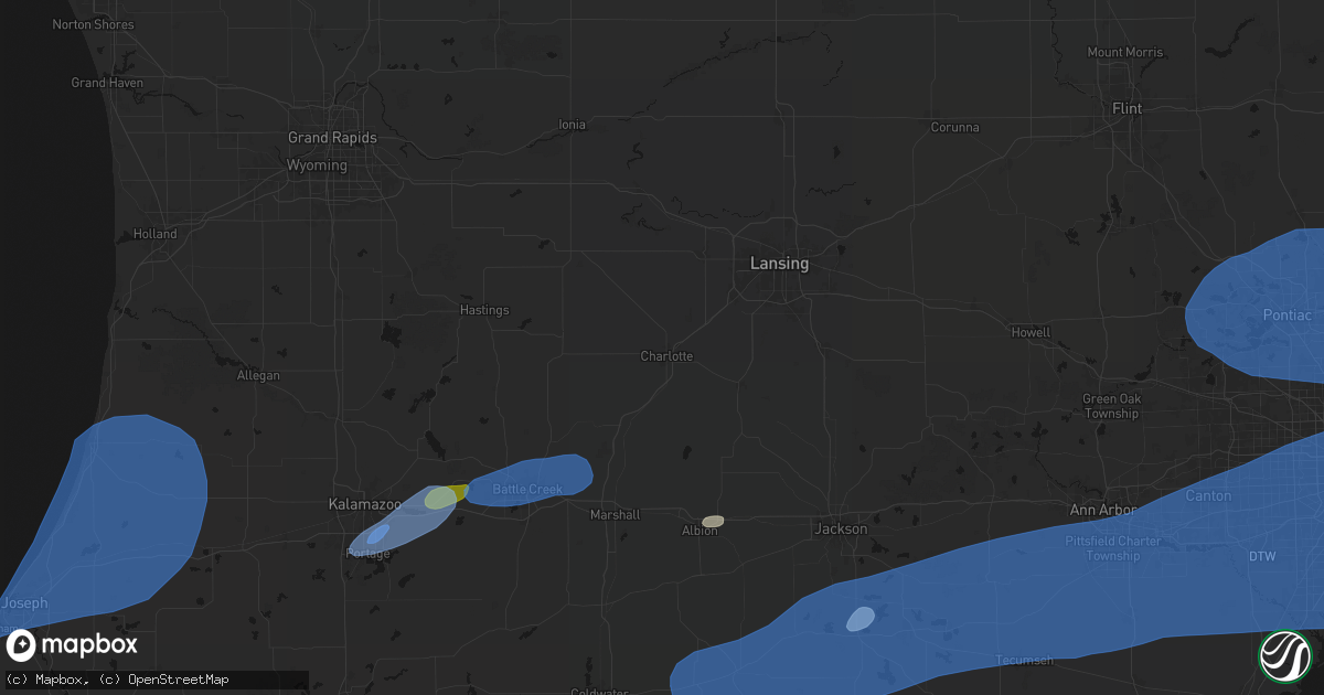 Hail map in Charlotte, MI on July 3, 2026