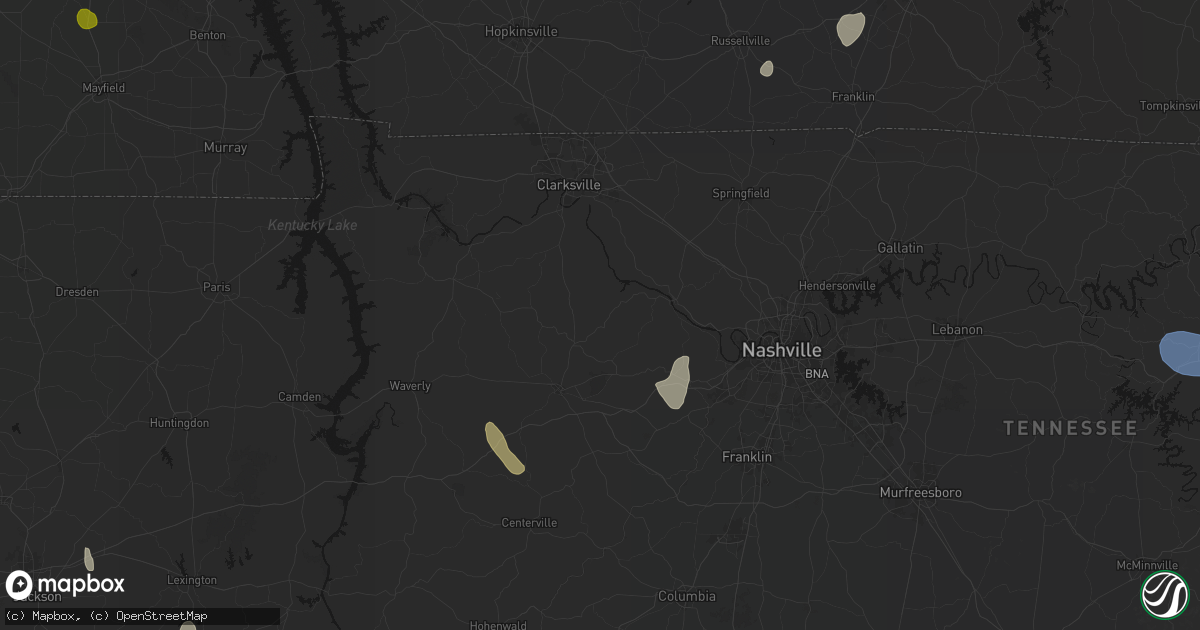 Hail map in Charlotte, TN on July 3, 2026