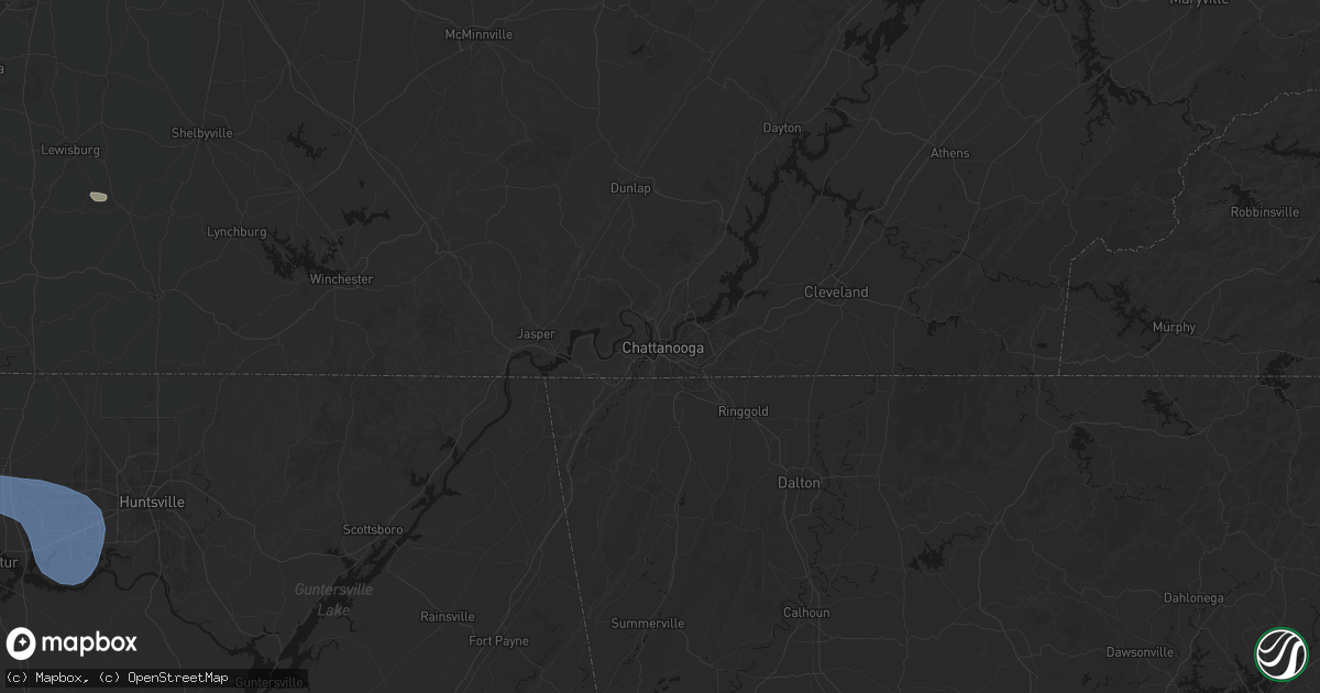 Hail map in Chattanooga, TN on July 3, 2026