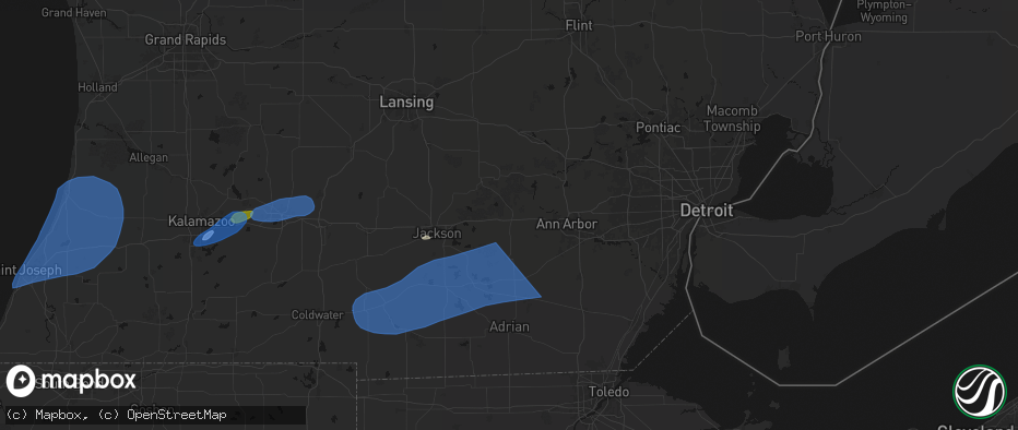 Hail map in Chelsea, MI on July 3, 2026