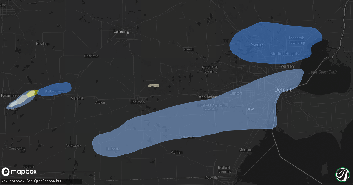 Hail map in Chelsea, MI on July 3, 2026