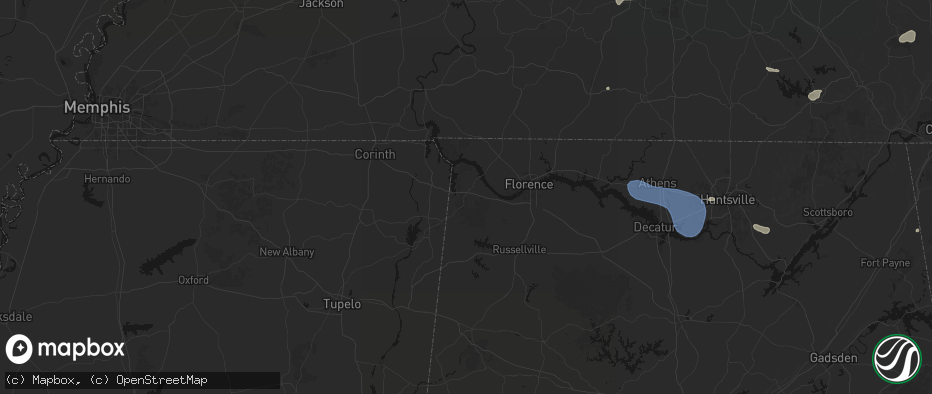 Hail map in Cherokee, AL on July 3, 2026
