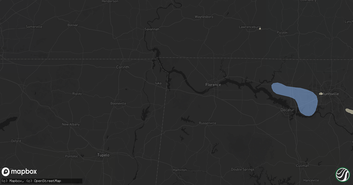 Hail map in Cherokee, AL on July 3, 2026