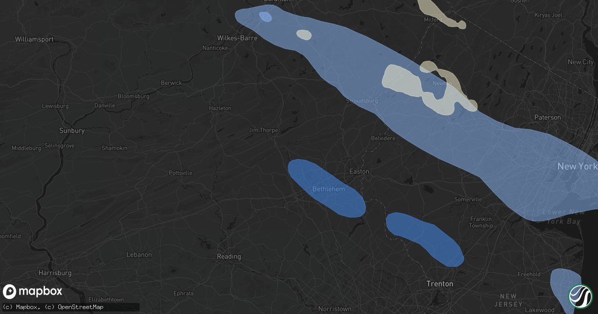 Hail map in Cherryville, PA on July 3, 2026