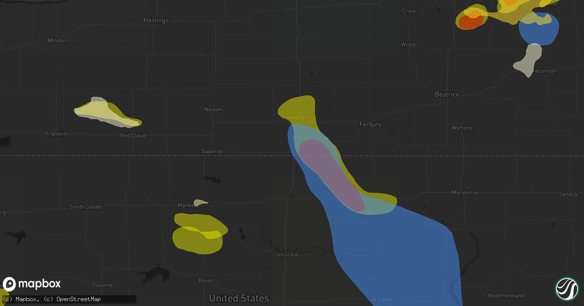 Hail map in Chester, NE on July 3, 2026