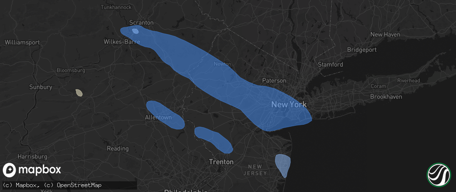 Hail map in Chester, NJ on July 3, 2026