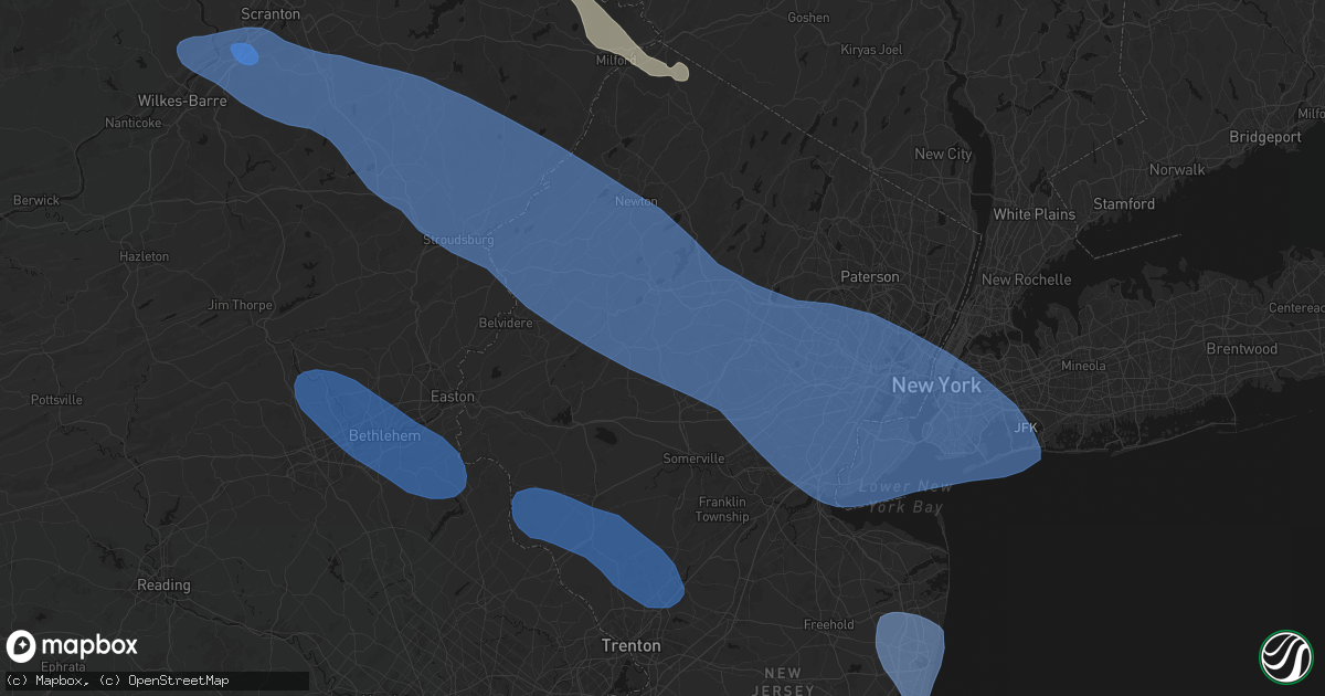 Hail map in Chester, NJ on July 3, 2026