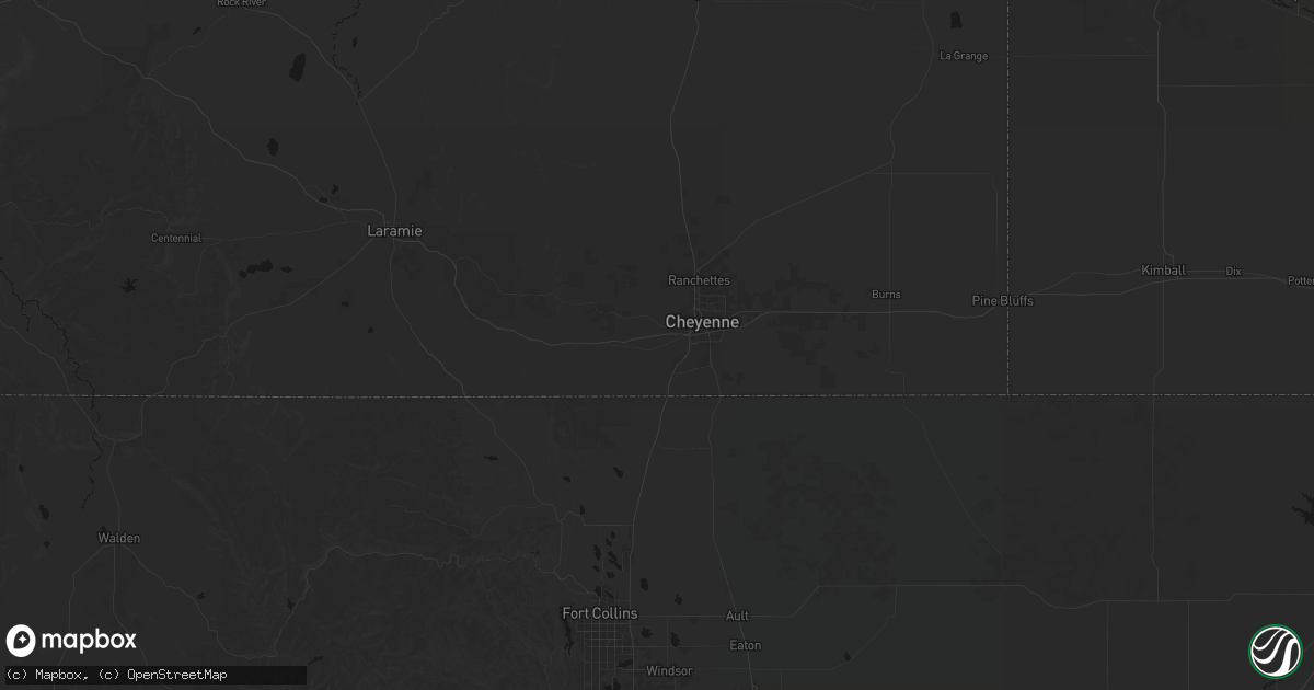 Hail map in Cheyenne, WY on July 3, 2026