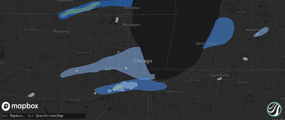 Hail map in Chicago, IL on July 3, 2026
