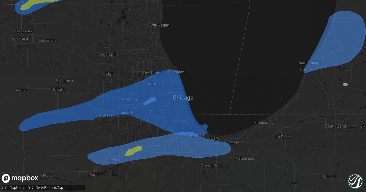 Hail map in Chicago, IL on July 3, 2026