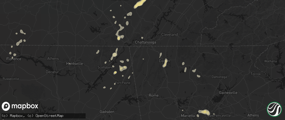 Hail map in Chickamauga, GA on July 3, 2026