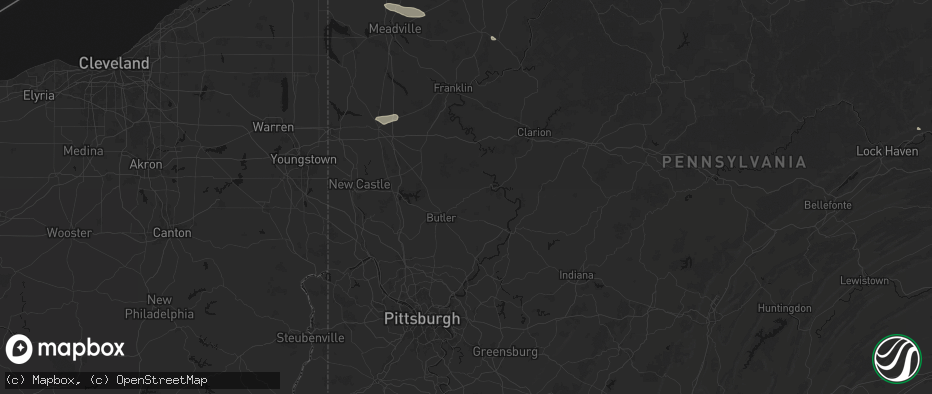 Hail map in Chicora, PA on July 3, 2026