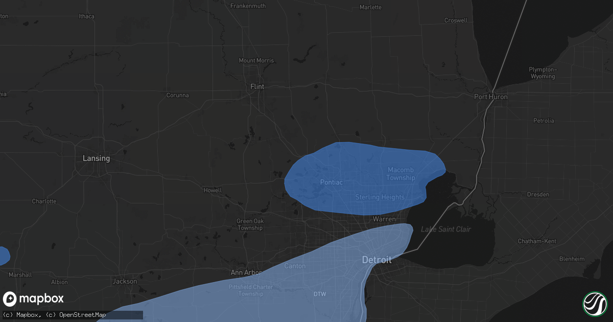 Hail map in Clarkston, MI on July 3, 2026