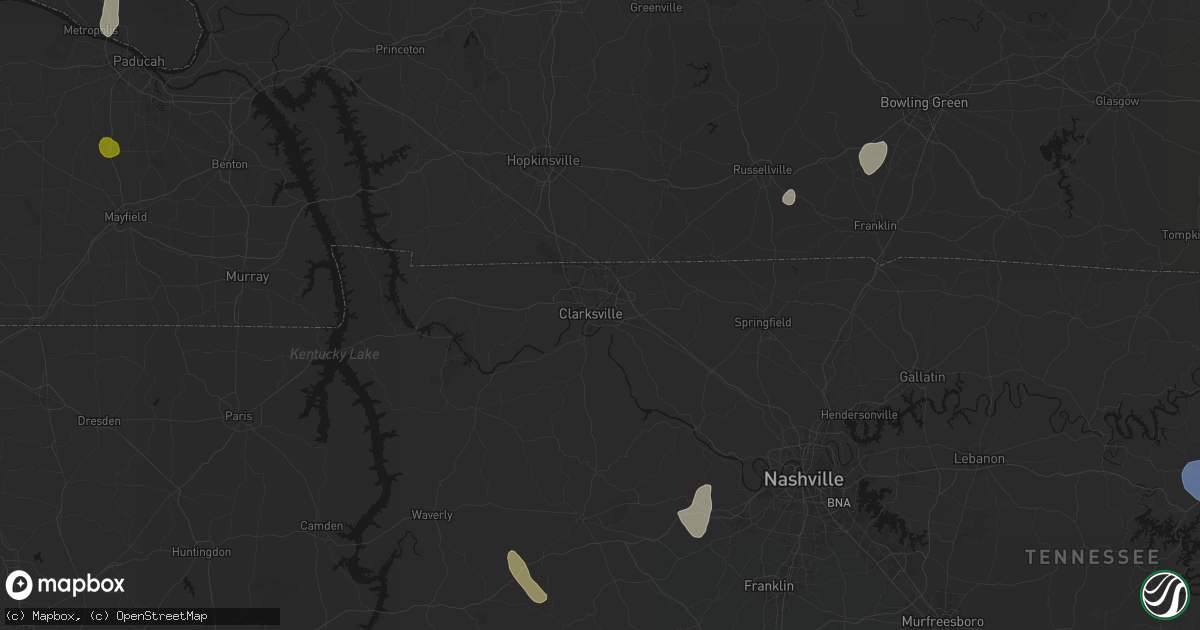 Hail map in Clarksville, TN on July 3, 2026