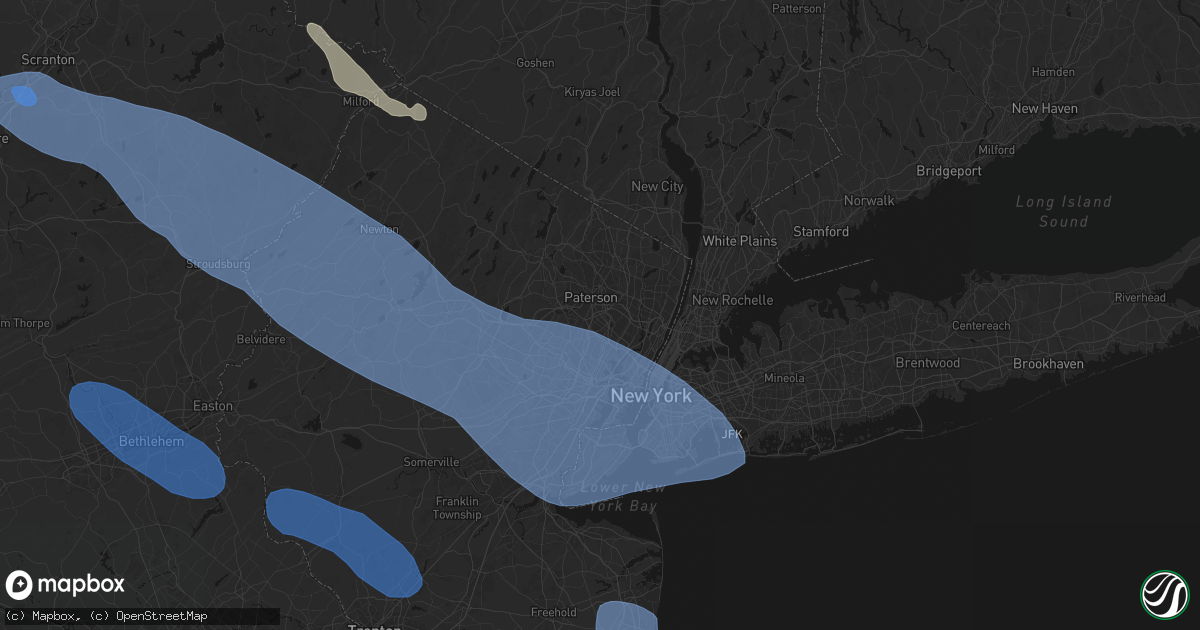 Hail map in Clifton, NJ on July 3, 2026