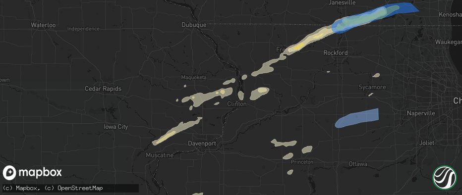 Hail map in Clinton, IA on July 3, 2026