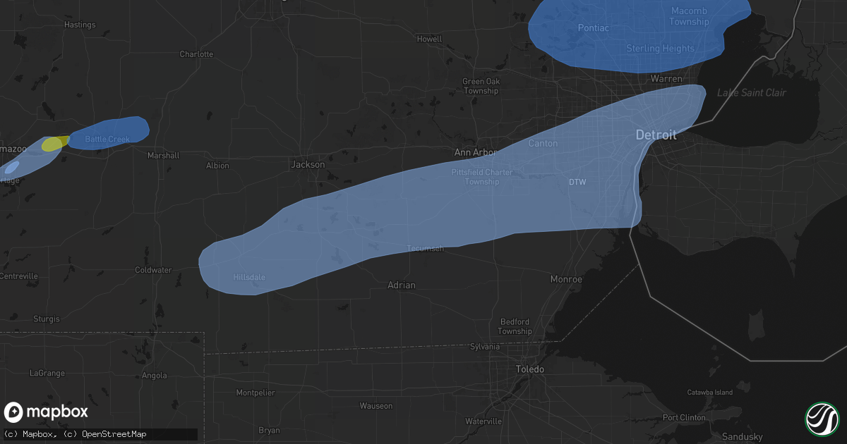 Hail map in Clinton, MI on July 3, 2026