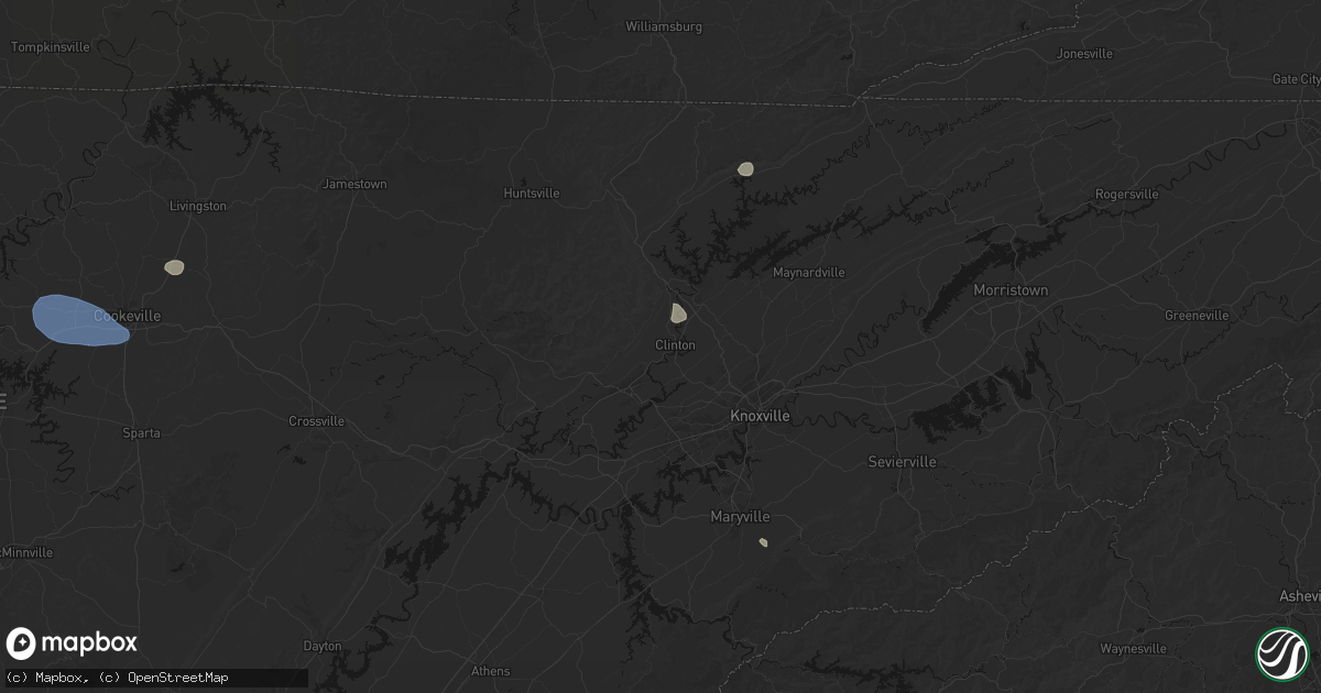 Hail map in Clinton, TN on July 3, 2026