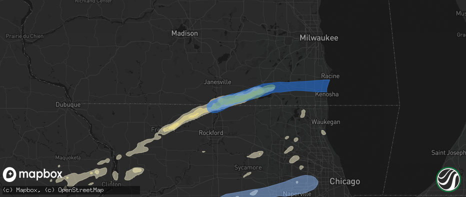 Hail map in Clinton, WI on July 3, 2026