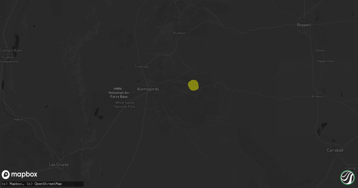 Hail map in Cloudcroft, NM on July 3, 2026