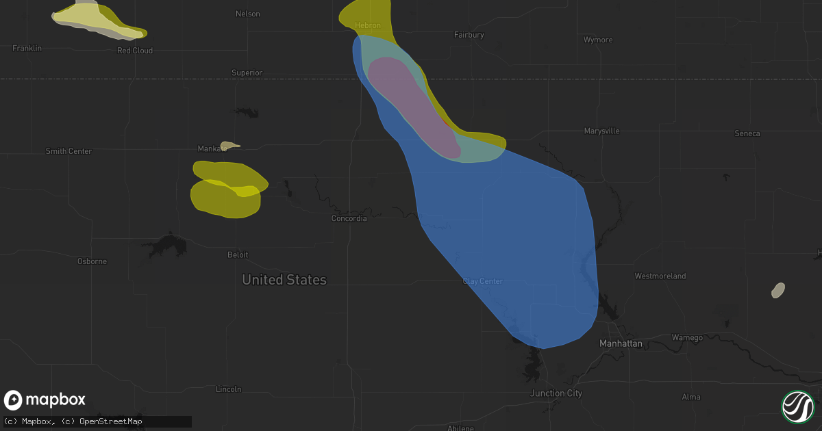 Hail map in Clyde, KS on July 3, 2026
