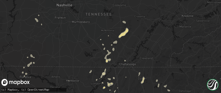Hail map in Coalmont, TN on July 3, 2026