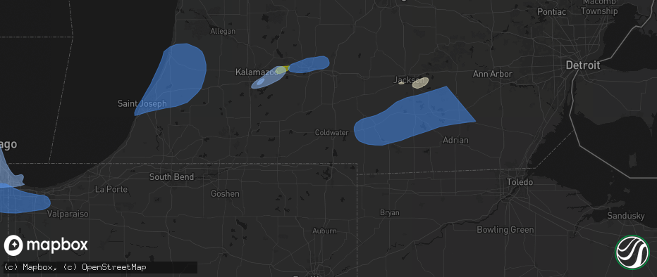 Hail map in Coldwater, MI on July 3, 2026