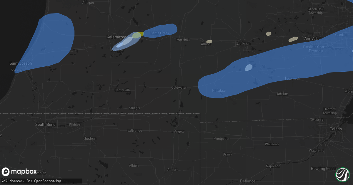 Hail map in Coldwater, MI on July 3, 2026