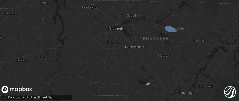 Hail map in College Grove, TN on July 3, 2026