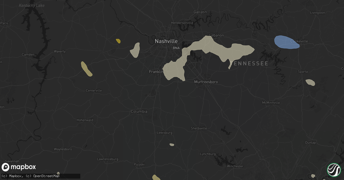 Hail map in College Grove, TN on July 3, 2026