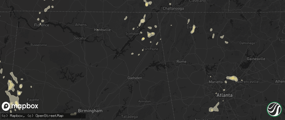 Hail map in Collinsville, AL on July 3, 2026