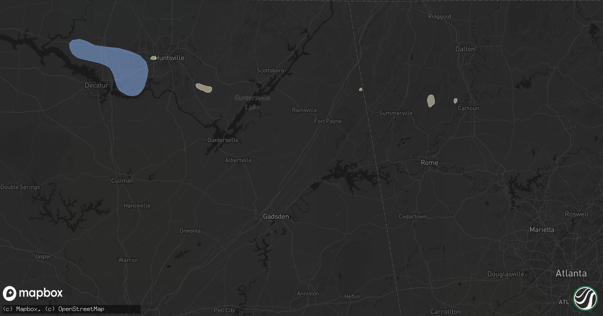 Hail map in Collinsville, AL on July 3, 2026