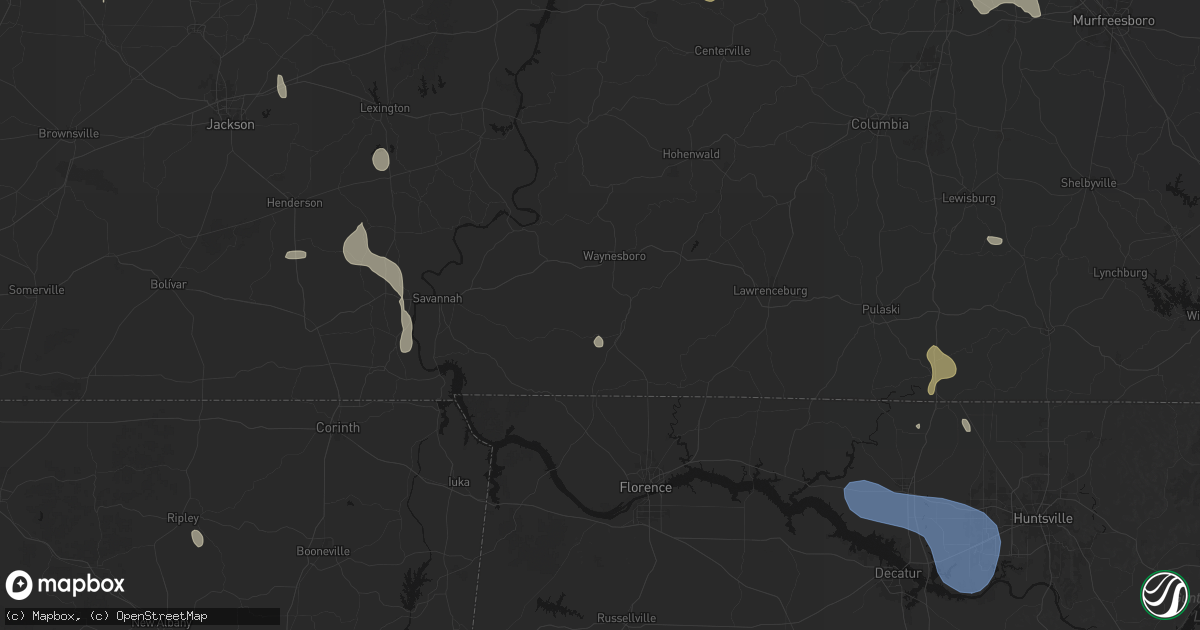 Hail map in Collinwood, TN on July 3, 2026