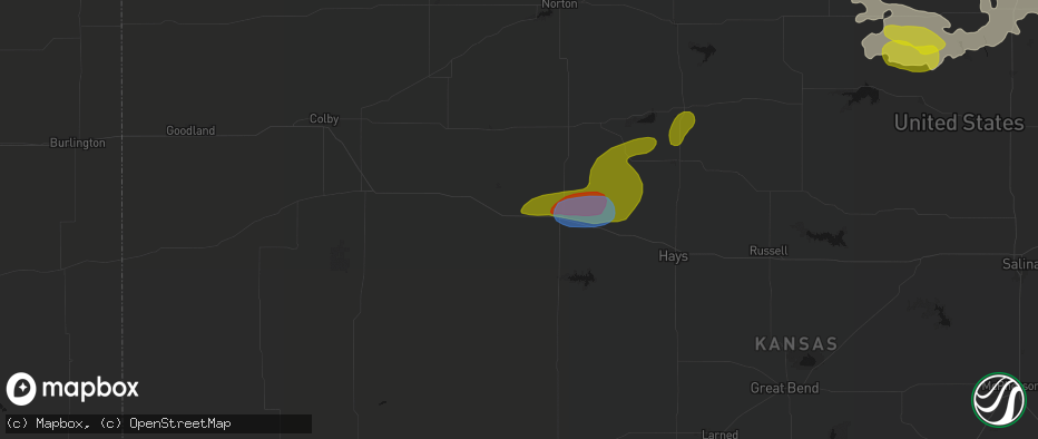Hail map in Collyer, KS on July 3, 2026