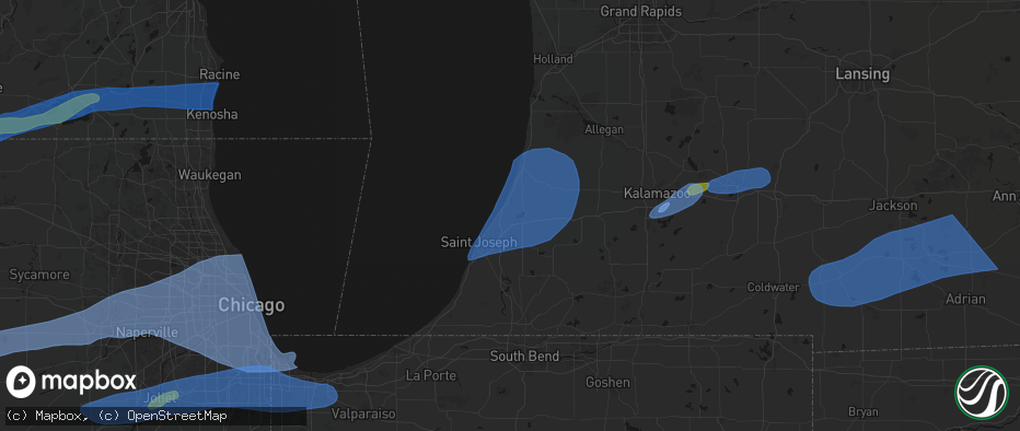 Hail map in Coloma, MI on July 3, 2026