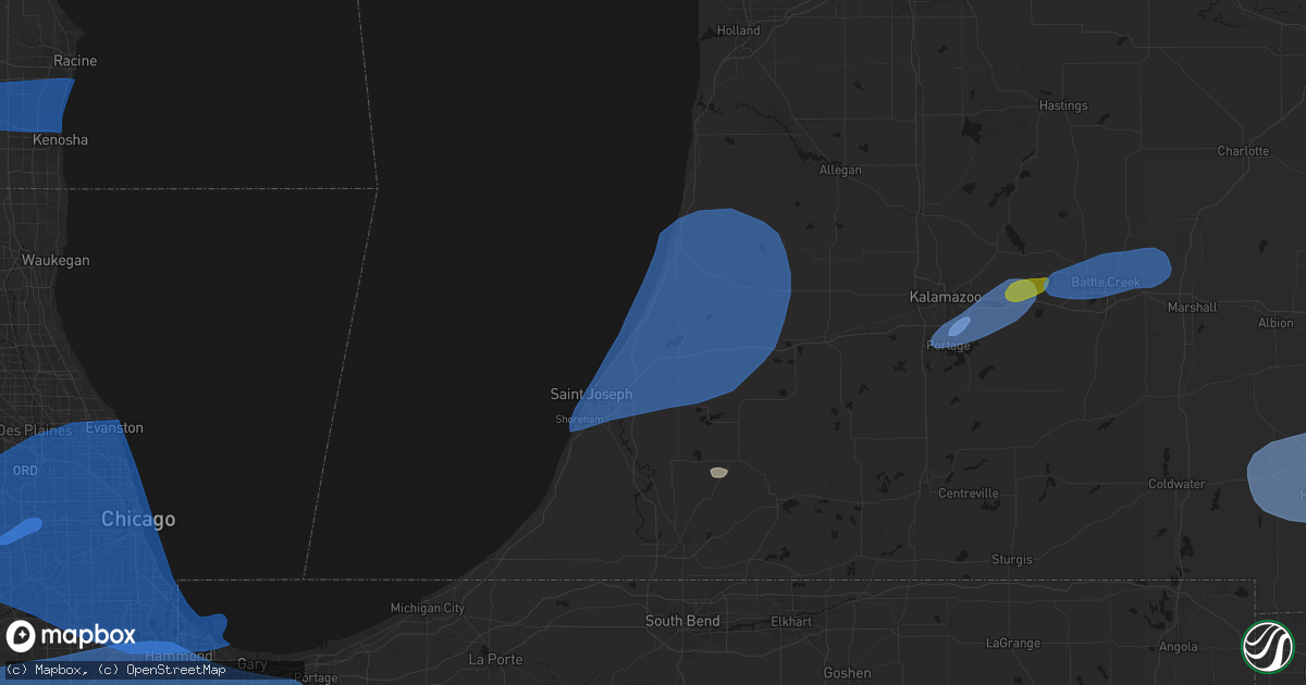 Hail map in Coloma, MI on July 3, 2026