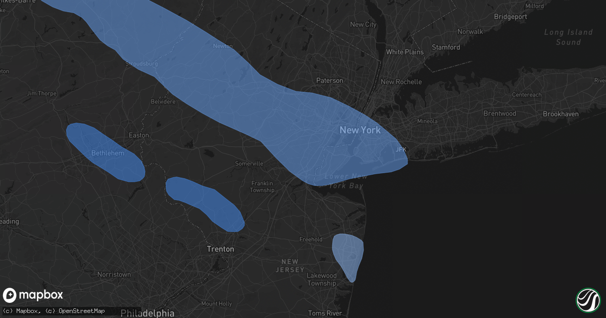 Hail map in Colonia, NJ on July 3, 2026