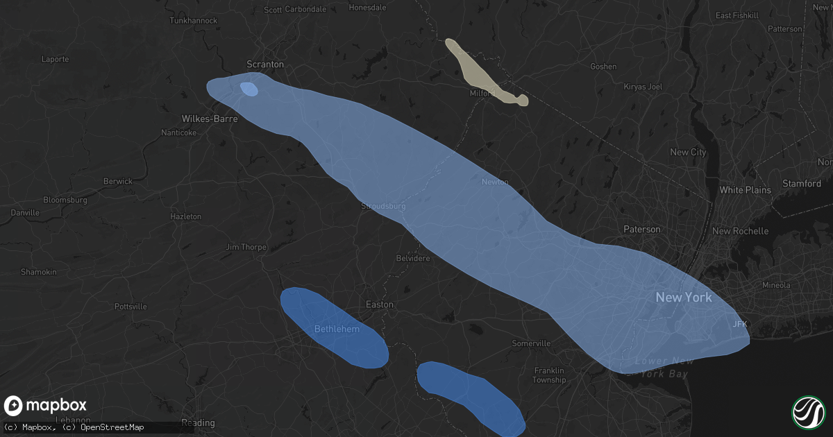 Hail map in Columbia, NJ on July 3, 2026