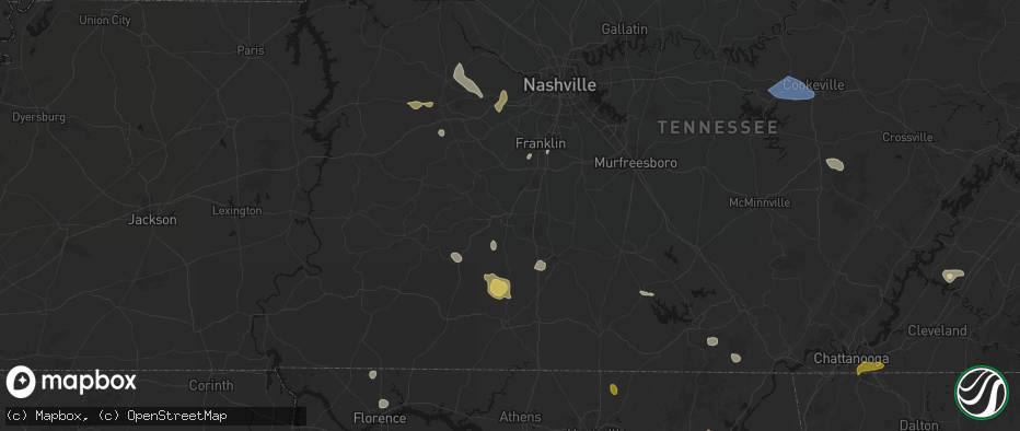 Hail map in Columbia, TN on July 3, 2026