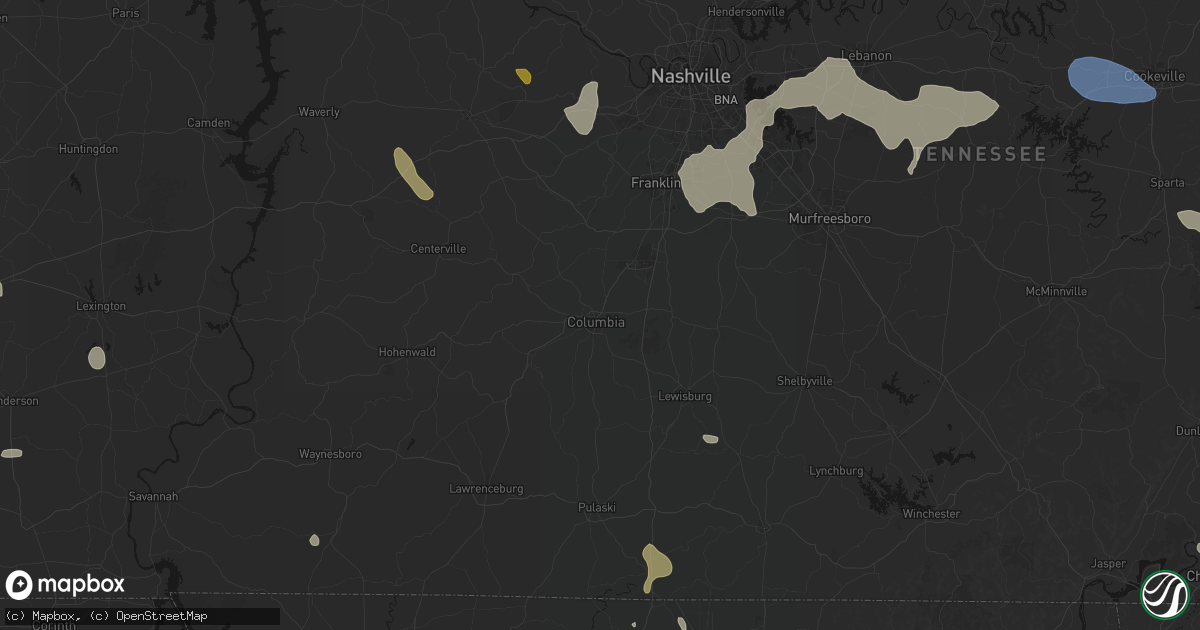 Hail map in Columbia, TN on July 3, 2026