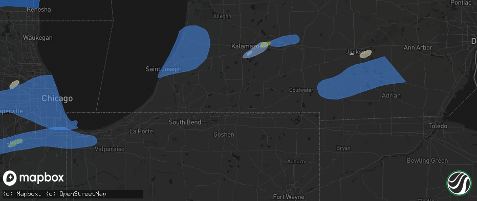 Hail map in Constantine, MI on July 3, 2026