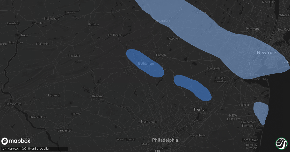 Hail map in Coopersburg, PA on July 3, 2026