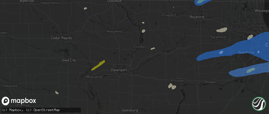 Hail map in Cordova, IL on July 3, 2026