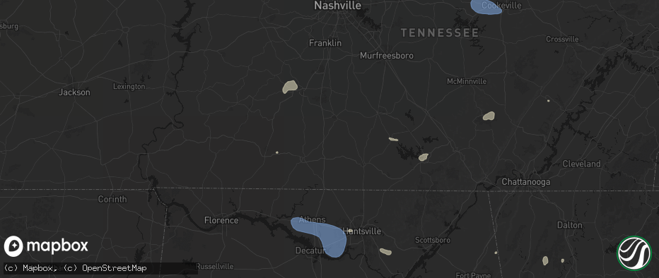 Hail map in Cornersville, TN on July 3, 2026