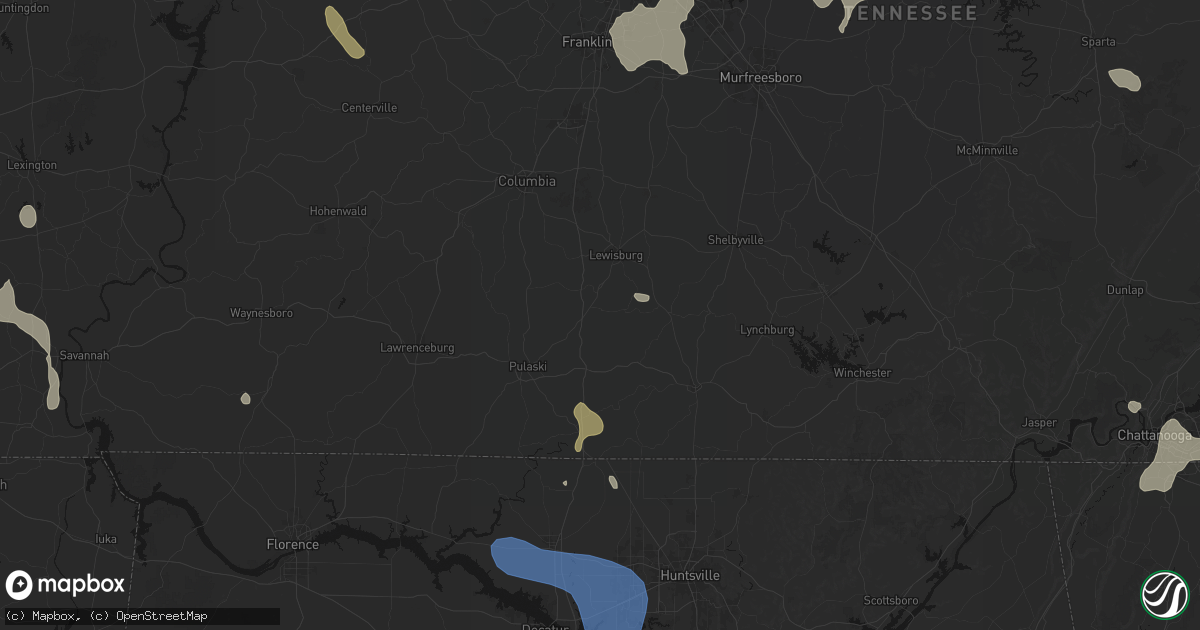 Hail map in Cornersville, TN on July 3, 2026
