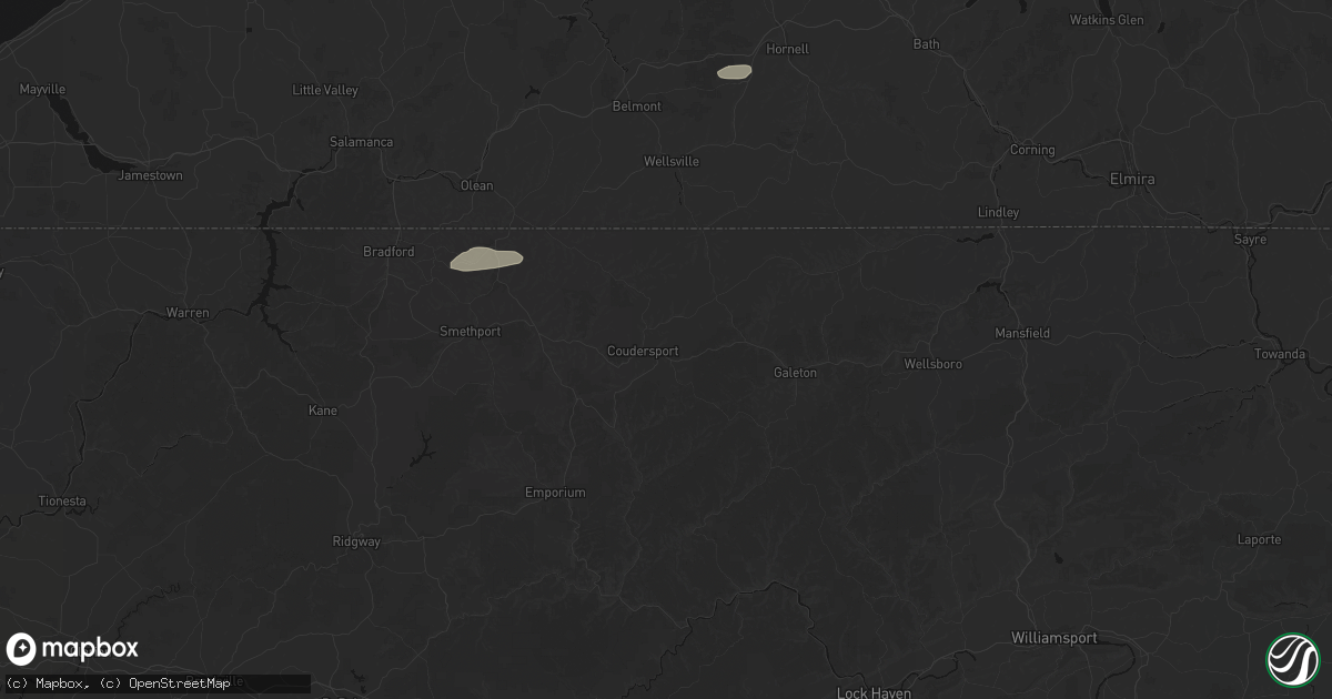 Hail map in Coudersport, PA on July 3, 2026