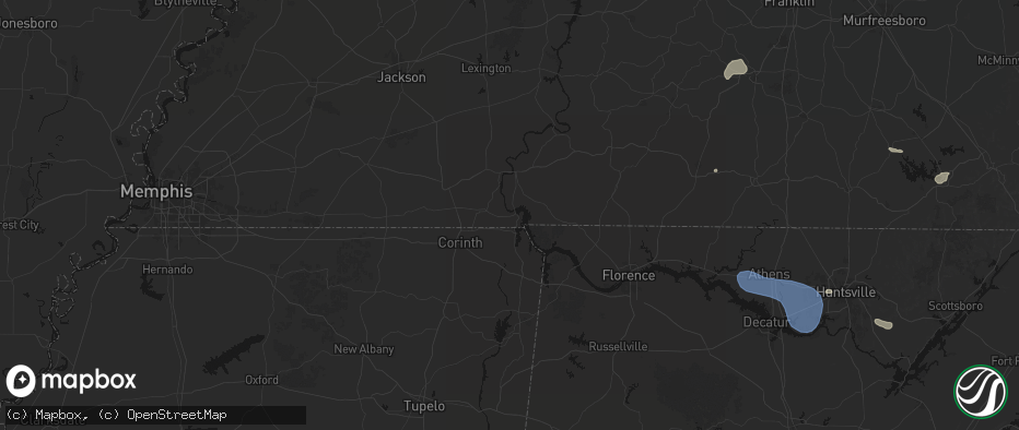 Hail map in Counce, TN on July 3, 2026