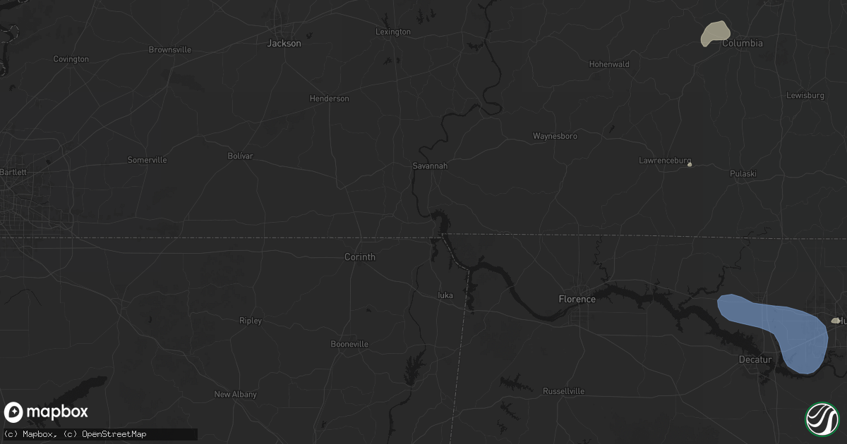 Hail map in Counce, TN on July 3, 2026