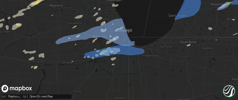 Hail map in Country Club Hills, IL on July 3, 2026